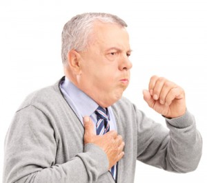 A mature gentleman coughing because of pulmonary disease